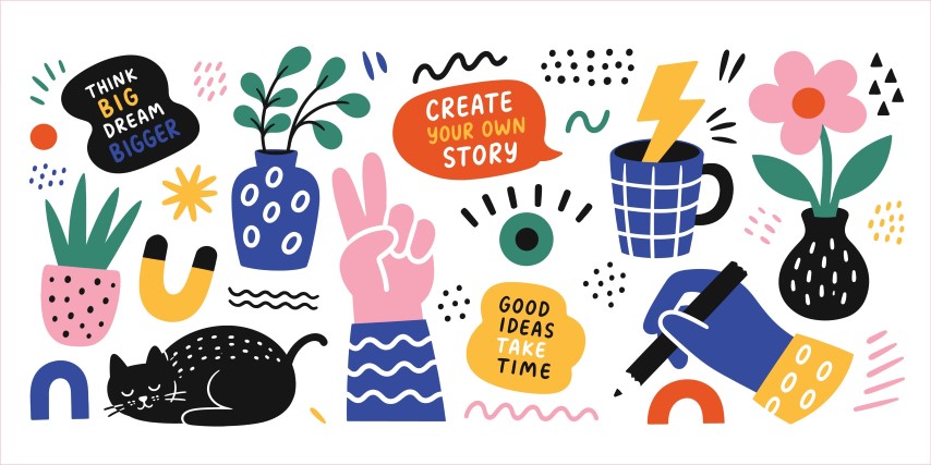 Creative inspiration and lifestyle doodles set.